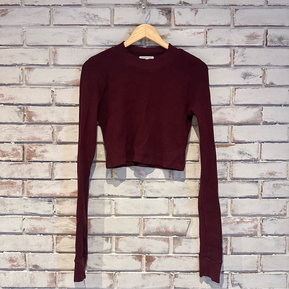 Cotton Citizen Monaco crop waffle long sleeve top maroon